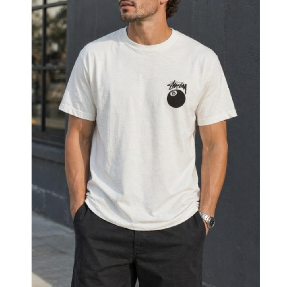Stussy Men's Natural Pigment Dyed 8 Ball Graphic Heavyweight Tee Size M NWOT